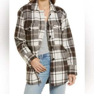 TREASURE & BOND Nordstrom Brown & White Wool Blend Plaid Shacket // XL
